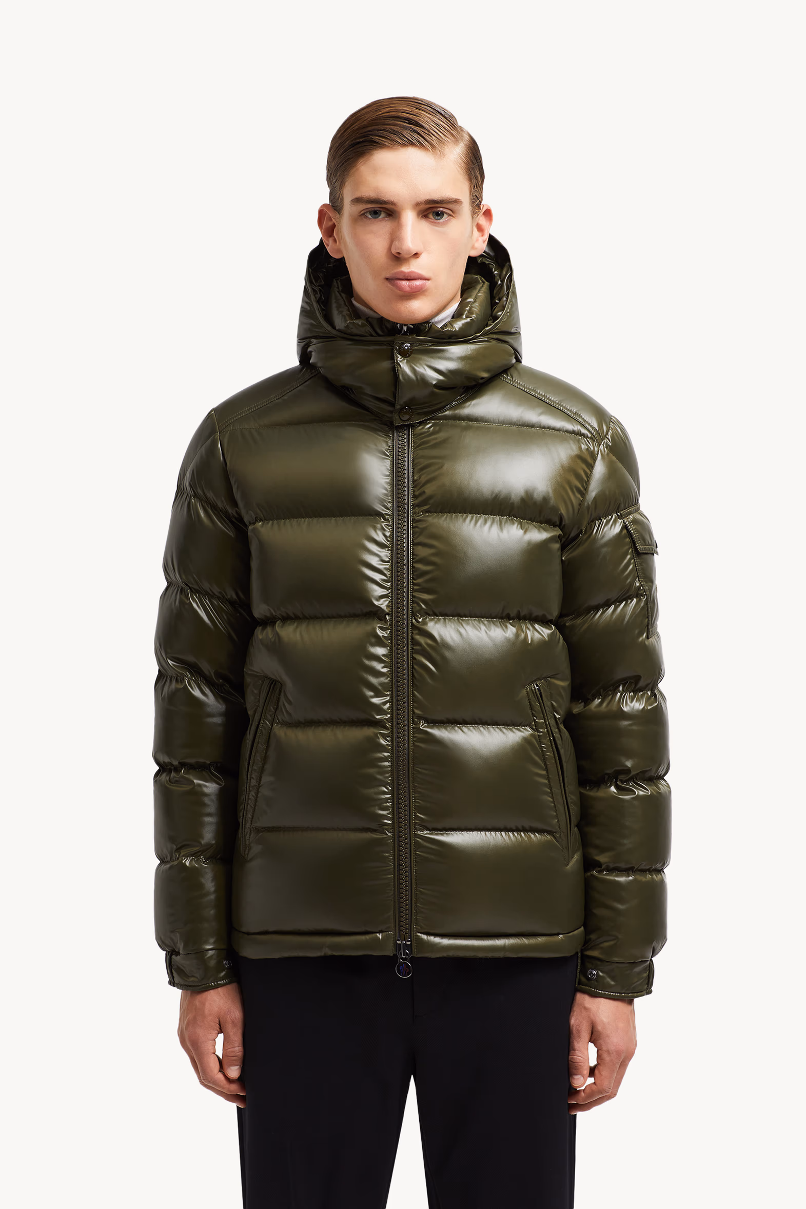 Moncler Maya Hooded Short Down Jacket Men Olive Green Moncler 3